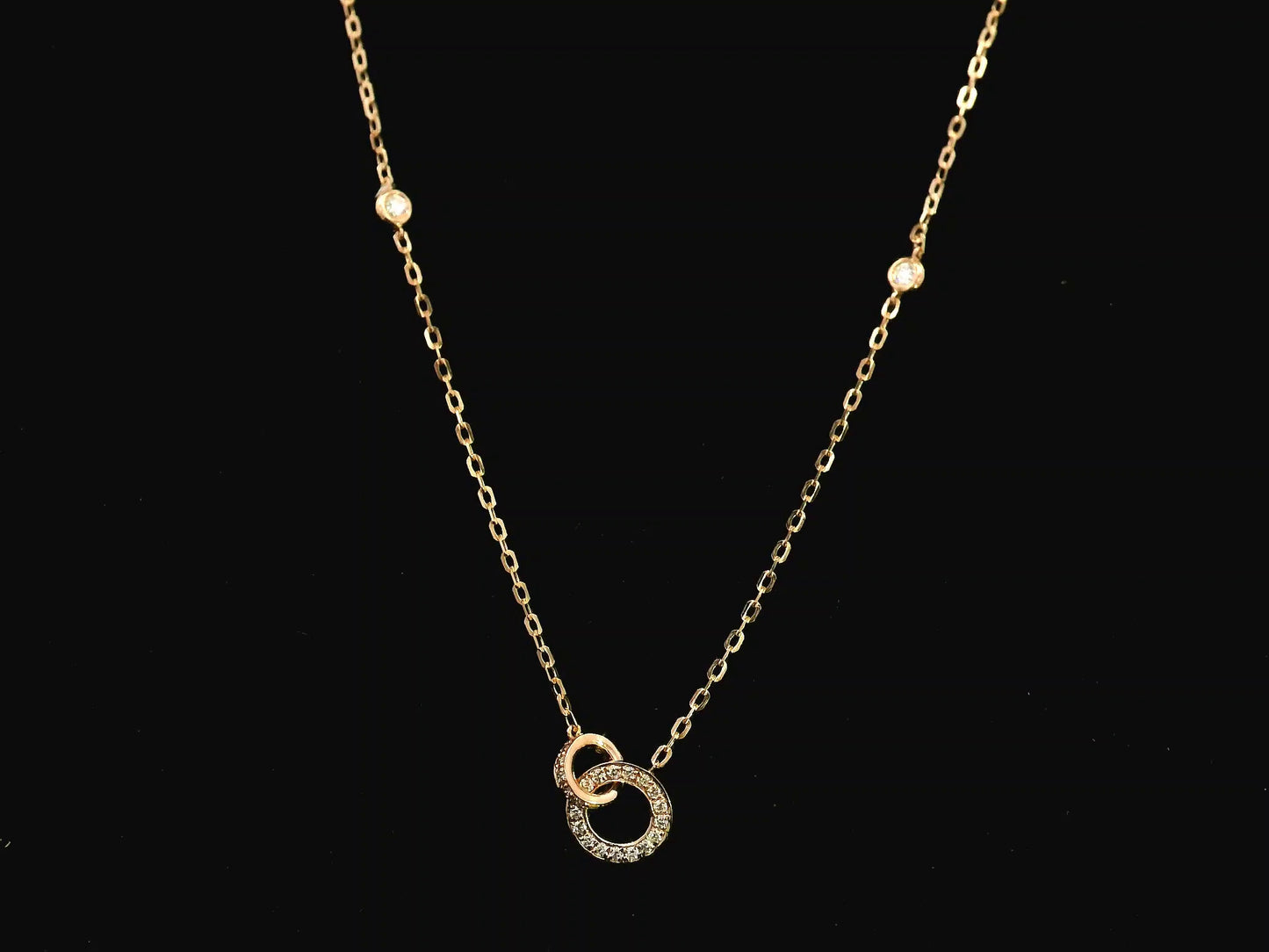 18K rose gold interlocking circle diamond necklace 0.22 carat with diamond chain accents – Emirates Diamonds