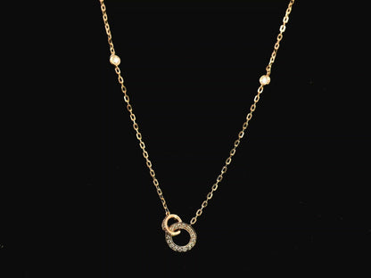 18K rose gold interlocking circle diamond necklace 0.22 carat with diamond chain accents – Emirates Diamonds