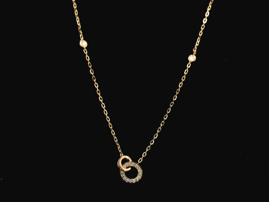 18K rose gold interlocking circle diamond necklace 0.22 carat with diamond chain accents – Emirates Diamonds