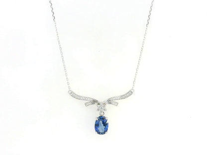 18K white gold blue sapphire diamond necklace 0.98 carat oval sapphire with diamond accents – Emirates Diamonds