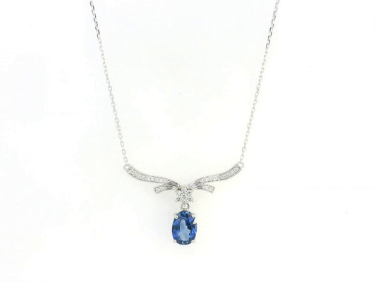 18K white gold blue sapphire diamond necklace 0.98 carat oval sapphire with diamond accents – Emirates Diamonds
