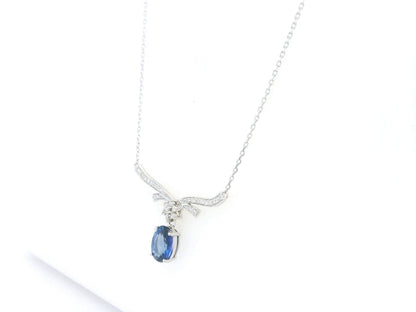 18K white gold blue sapphire diamond necklace 0.98 carat oval sapphire with diamond accents – Emirates Diamonds
