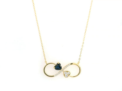 Blue sapphire diamond infinity heart necklace in 18K yellow gold