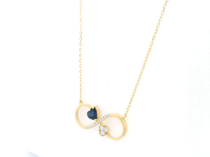 Blue sapphire diamond infinity heart necklace in 18K yellow gold