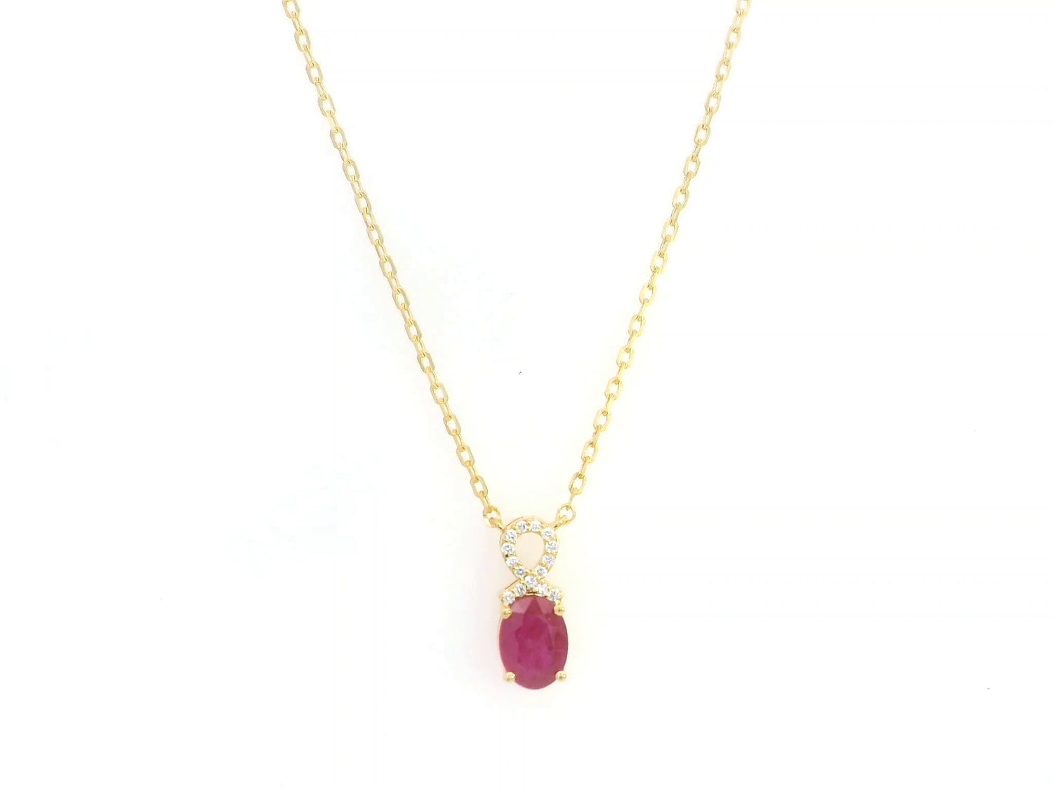 18K yellow gold ruby diamond pendant necklace 0.87 carat oval ruby with diamond loop – Emirates Diamonds