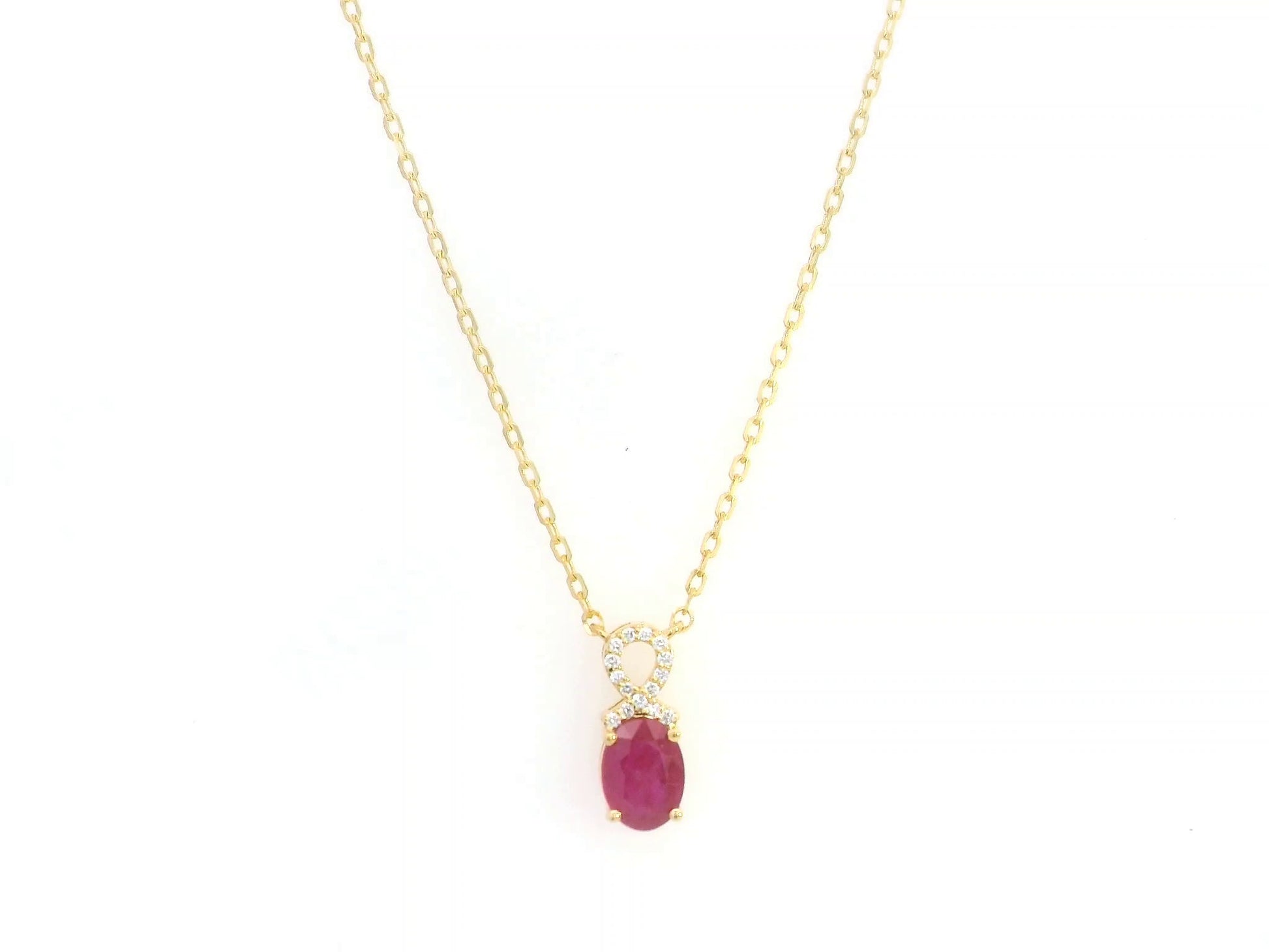 18K yellow gold ruby diamond pendant necklace 0.87 carat oval ruby with diamond loop – Emirates Diamonds