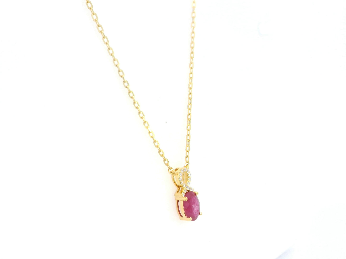 18K yellow gold ruby diamond pendant necklace 0.87 carat oval ruby with diamond loop – Emirates Diamonds