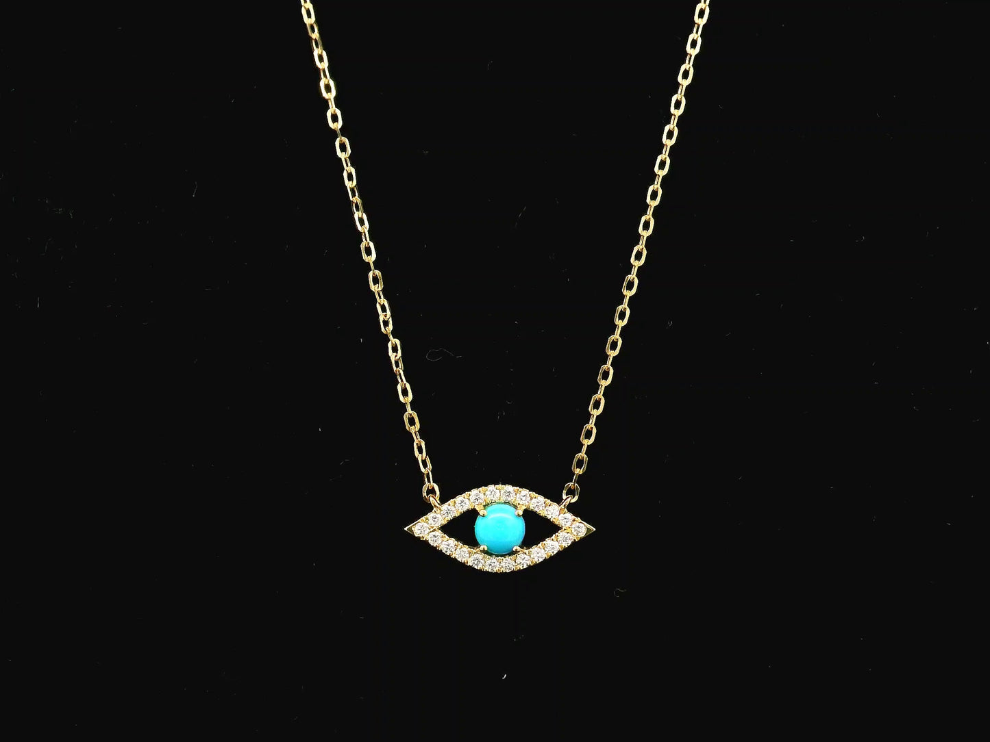 Turquoise and diamond evil eye pendant necklace in 18K yellow gold by Emirates Diamonds