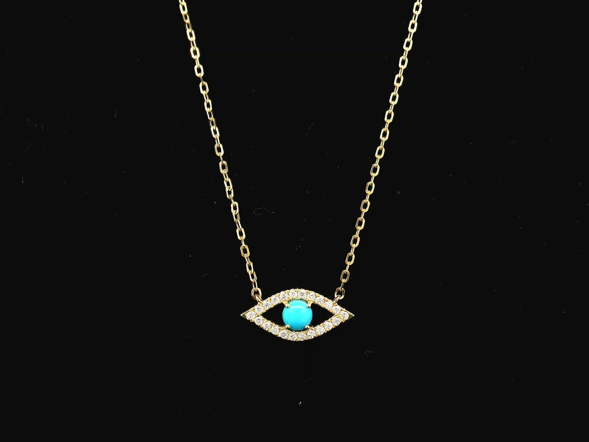 Turquoise and diamond evil eye pendant necklace in 18K yellow gold by Emirates Diamonds