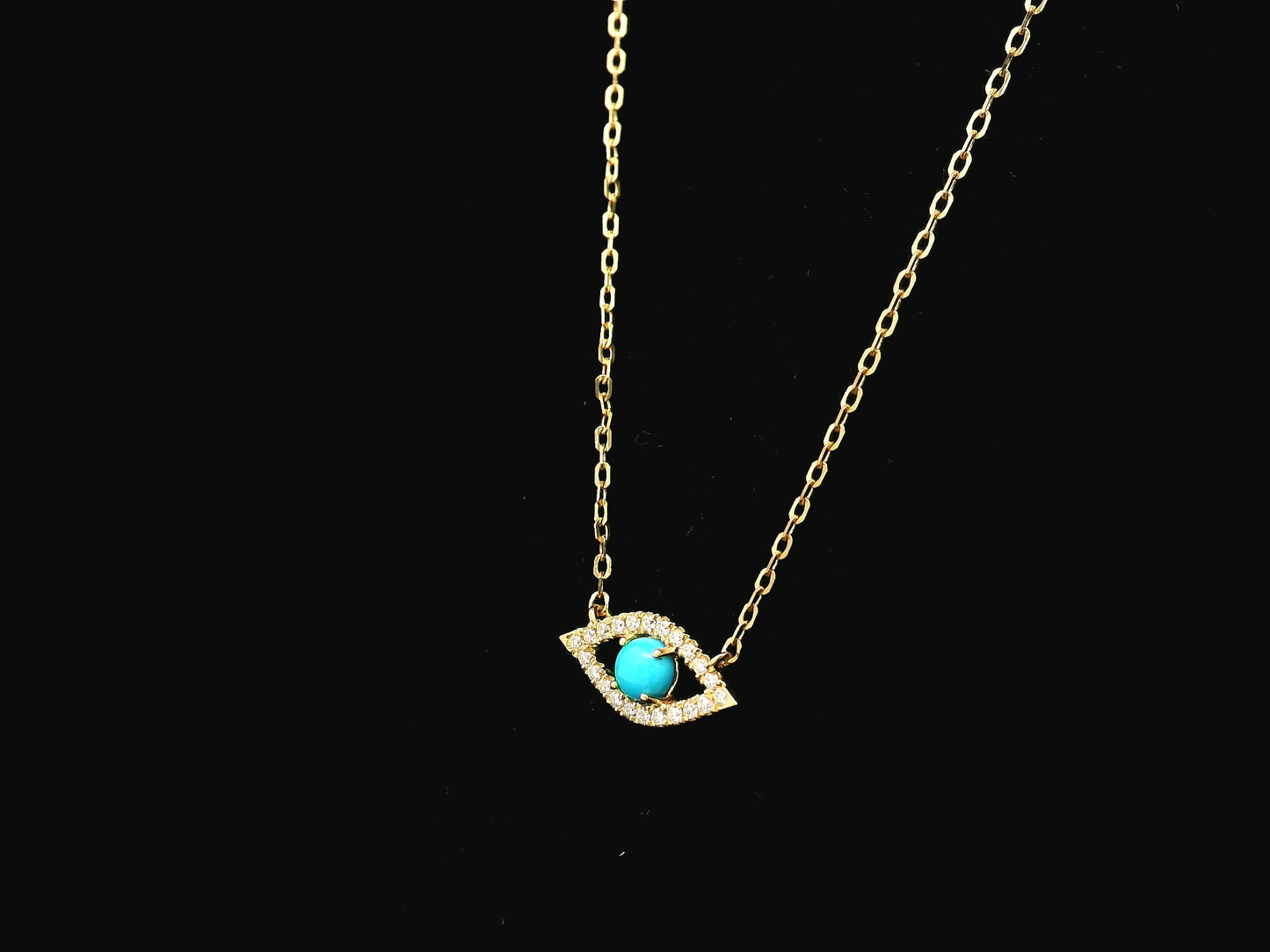 Turquoise and diamond evil eye pendant necklace in 18K yellow gold by Emirates Diamonds