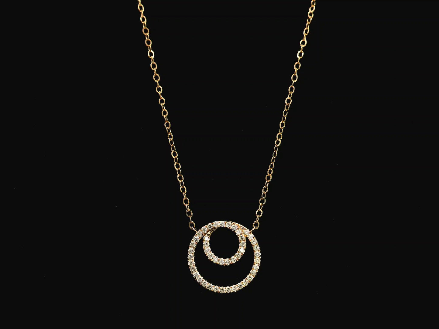 Diamond double circle pendant necklace in 18K rose gold with 0.41 carat natural diamonds