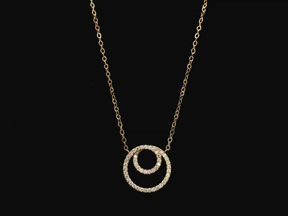 Diamond double circle pendant necklace in 18K rose gold with 0.41 carat natural diamonds
