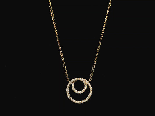Diamond double circle pendant necklace in 18K rose gold with 0.41 carat natural diamonds