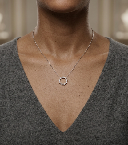 Diamond circle pendant necklace in 18K white gold with 0.33 carat natural diamonds