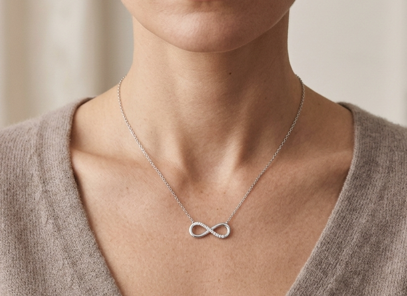 Diamond infinity necklace in 18K white gold with 0.05 carat natural diamonds