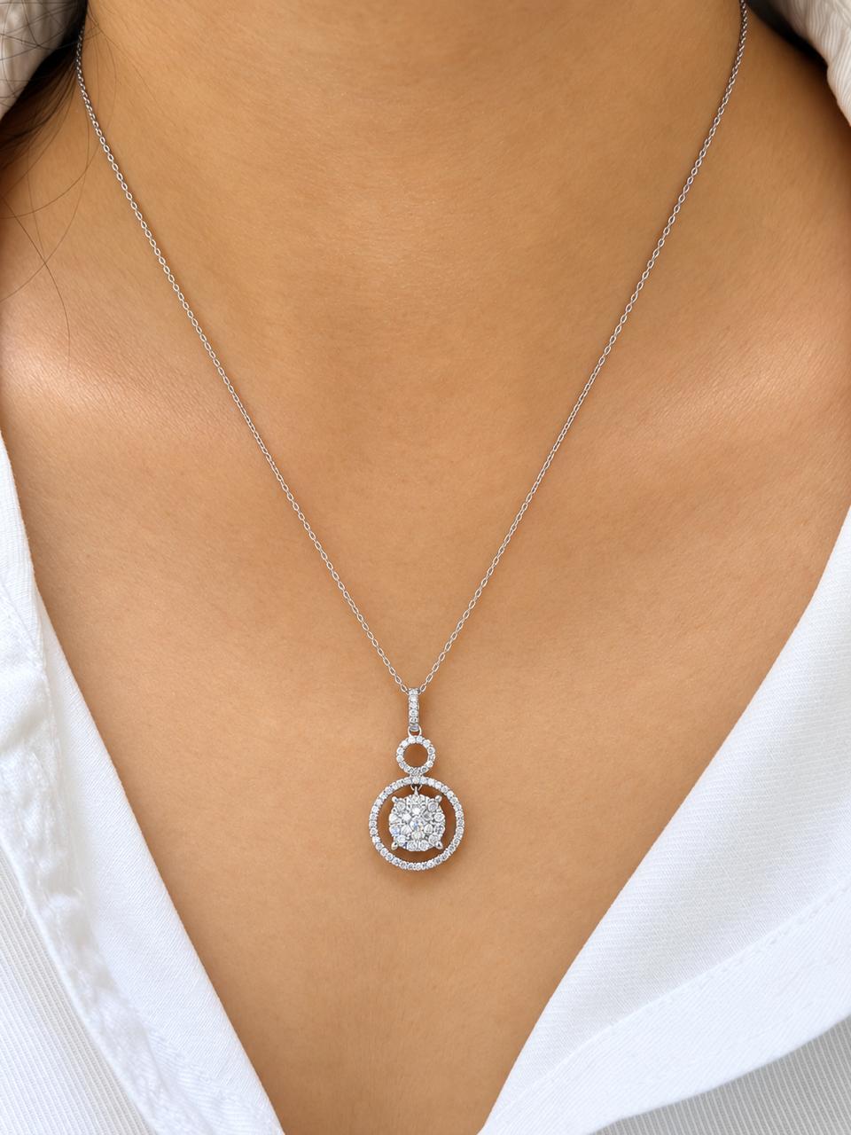 Diamond Circle Pendant in 18K White Gold