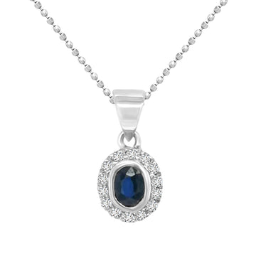 Sapphire And Diamond Pedant In 18k White Gold.