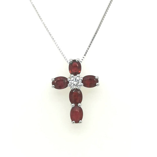Ruby And Diamond Cross Pendant In 18k White Gold.