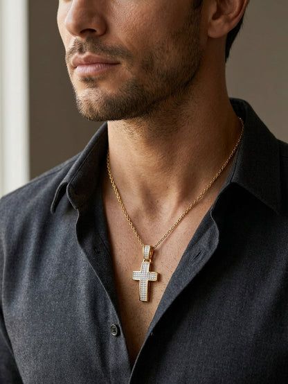 Princess Cut Diamond Cross Pendant in 18K Yellow Gold