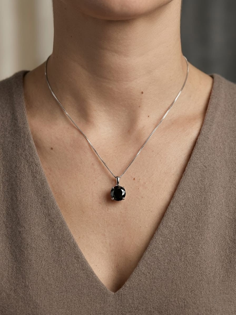 Black Diamond Solitaire Pendant in 18K White Gold