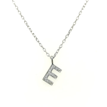 Alphabet E Diamond Pendant In 18k White Gold. 