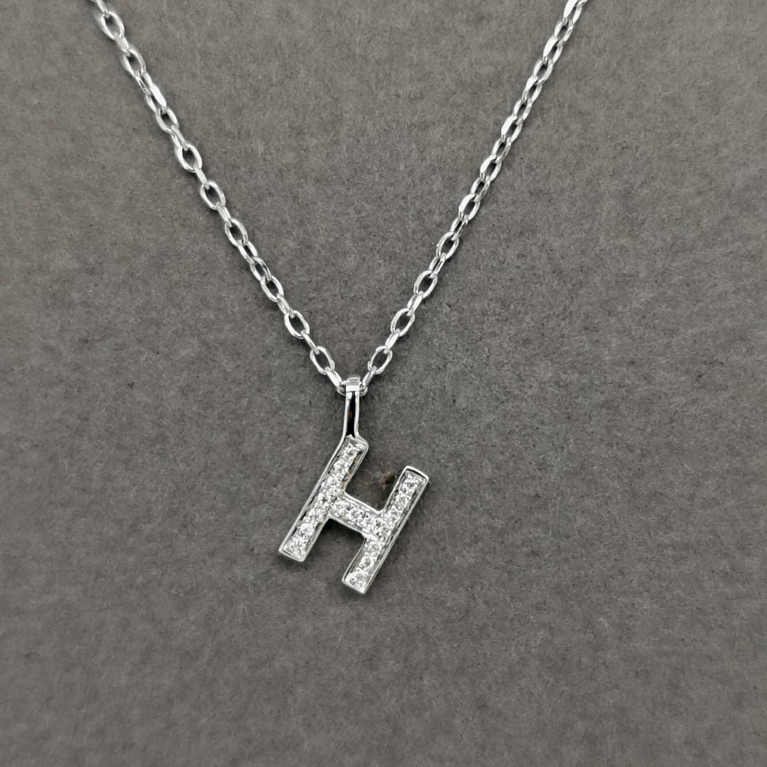 Alphabet H Diamond Pendant In 18k White Gold. 