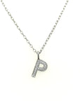 Alphabet P Diamond Pendant In 18k White Gold. 