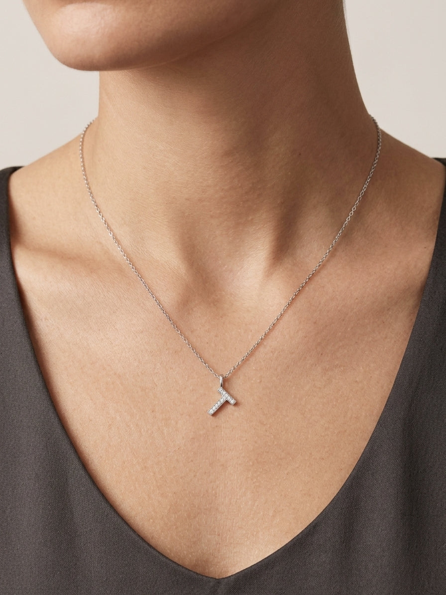 Diamond Initial T Alphabet Pendant In 18k Gold