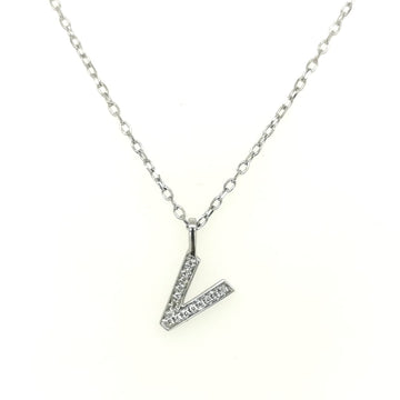Alphabet V Diamond Pendant In 18k White Gold. 