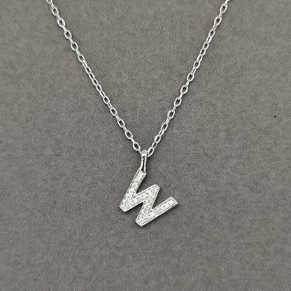 Alphabet W Diamond Pendant In 18k White Gold. 