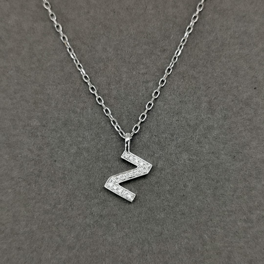 Alphabet Z Diamond Pendant In 18k White Gold. 