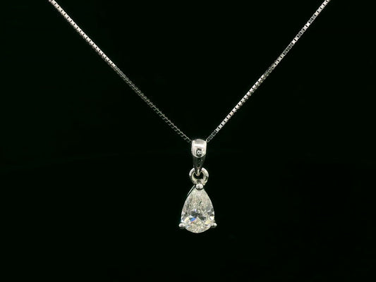 18K white gold pear-shaped solitaire diamond pendant – 0.50 carat teardrop design 