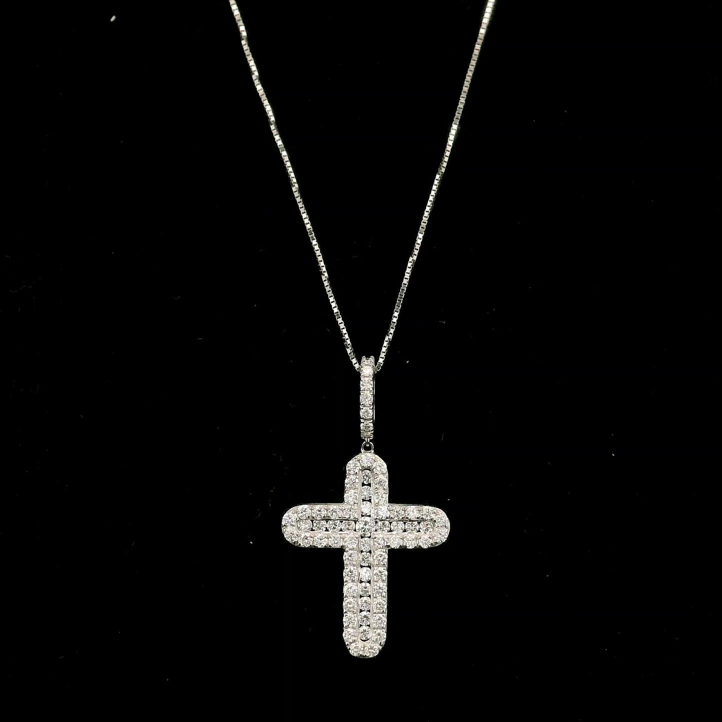 Diamond Cross Pendant in 18K White Gold | Natural Diamond Religious Pendant