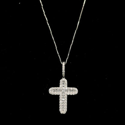 Diamond Cross Pendant in 18K White Gold | Natural Diamond Religious Pendant
