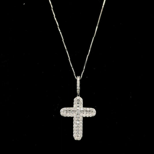 Diamond Cross Pendant in 18K White Gold | Natural Diamond Religious Pendant