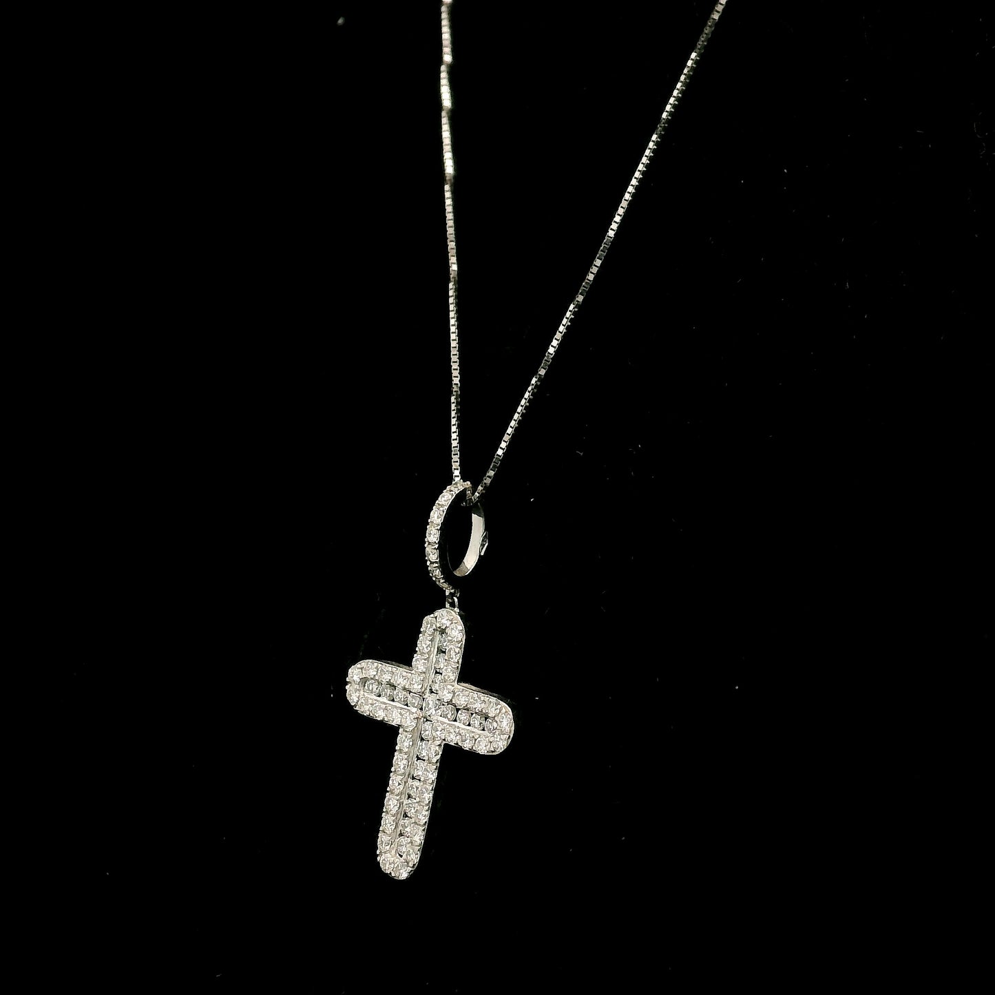 Diamond Cross Pendant in 18K White Gold | Natural Diamond Religious Pendant