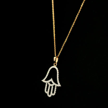 Diamond Hamsa hand pendant in 18K rose gold with openwork design