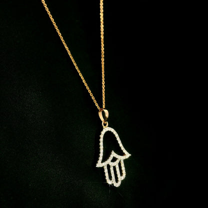Diamond Hamsa hand pendant in 18K rose gold with openwork design