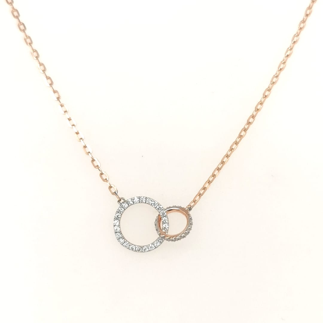 Interlinked Diamond Circles Necklace In 18k Rose Gold.