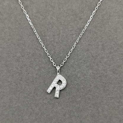 Alphabet R Diamond Pendant In 18k White Gold. 