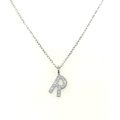 Alphabet R Diamond Pendant In 18k White Gold. 