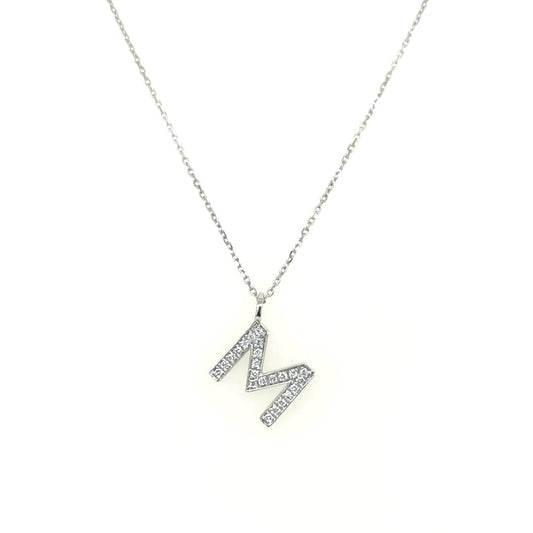 Alphabet M Diamond Pendant In 18k White Gold. 