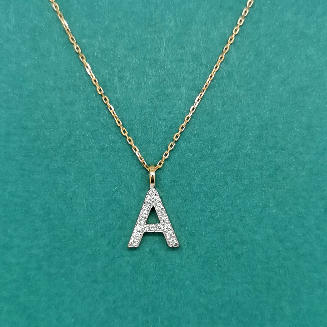 Alphabet A Diamond Pendant In 18k Yellow Gold. 