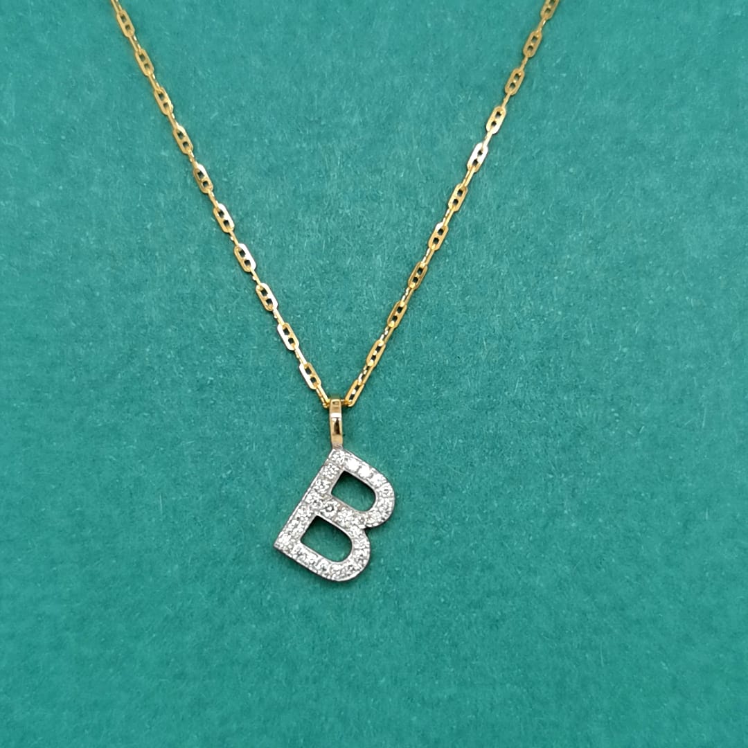 Alphabet B Diamond Pendant In 18k Yellow Gold. 