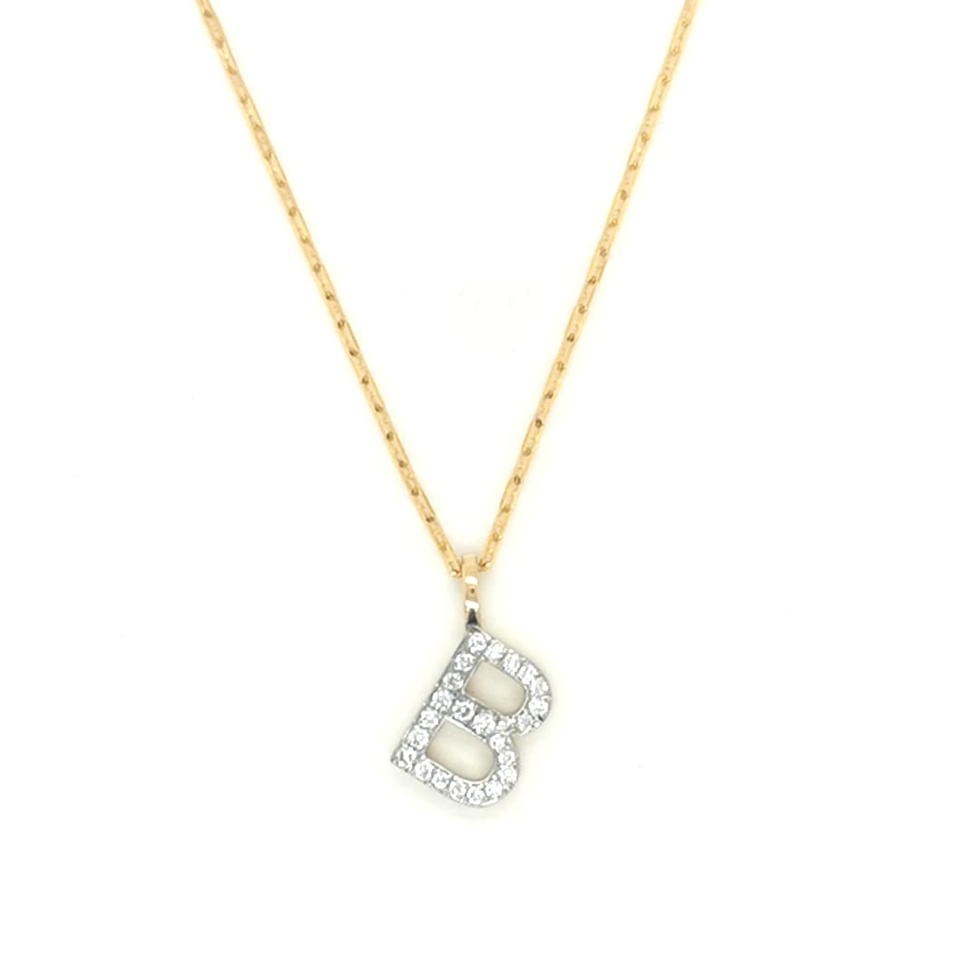 Alphabet B Diamond Pendant In 18k Yellow Gold. 