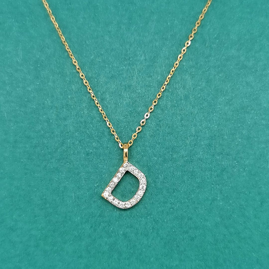 Alphabet D Diamond Pendant In 18k Yellow Gold.