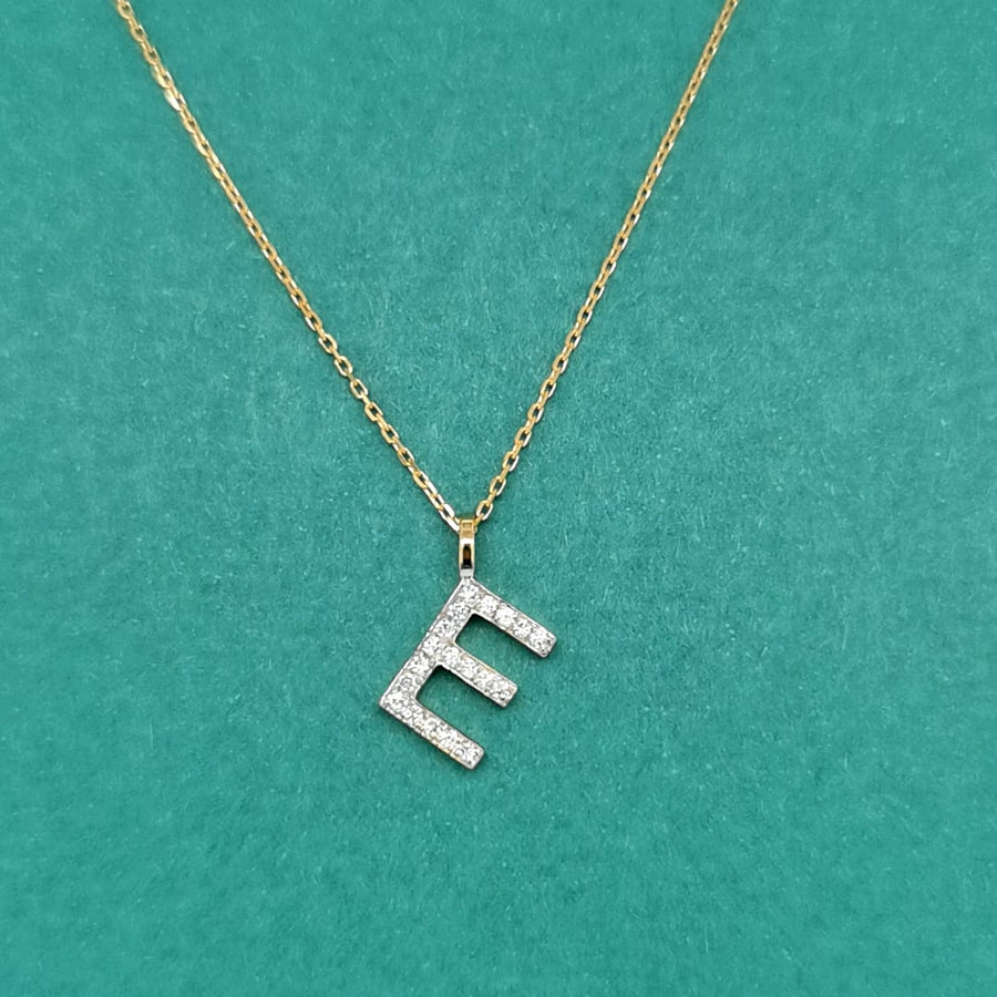 Alphabet E Diamond Pedant In 18kYellow Gold.