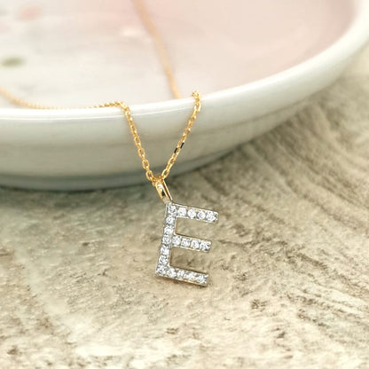 Alphabet E Diamond Pendant In 18k Yellow Gold. 