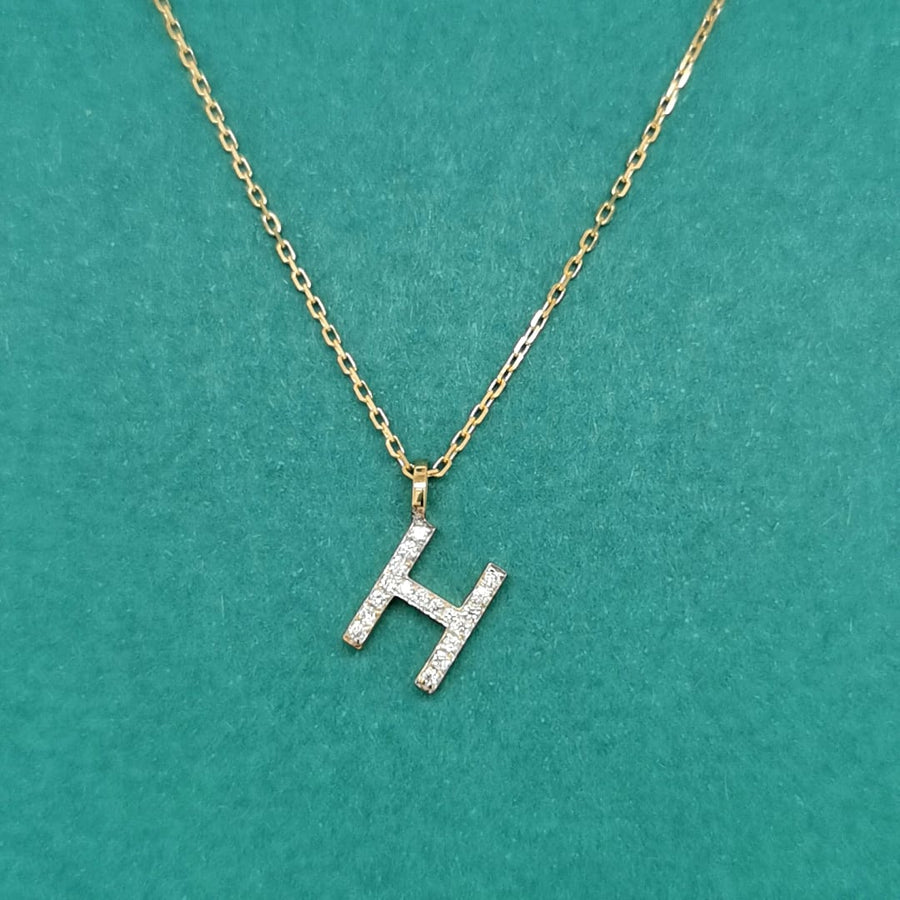 Alphabet H Diamond Pendant In 18k Yellow Gold.