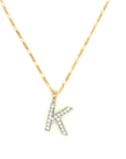 Alphabet K Diamond Pendant In 18k Yellow Gold.
